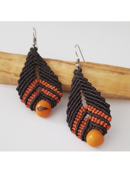 Pendientes artesanales Joyería macrame Hilo encerado semilla acai Idea de regalo