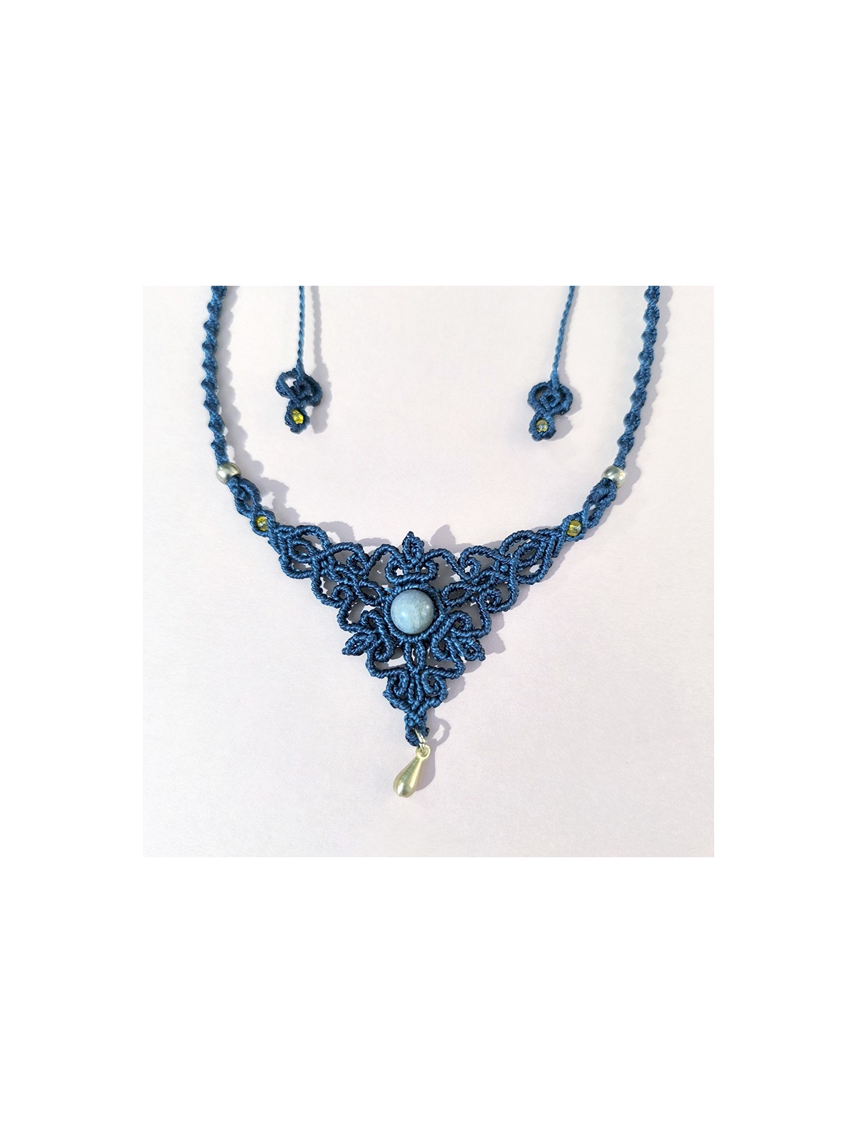 Collar artesanal Tejido Macrame Collar Boho Diseño Artesanal Piedras Naturales