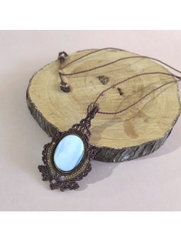 Collar artesanal Piedra Natural Opalo azul Tejido macrame Jewelry