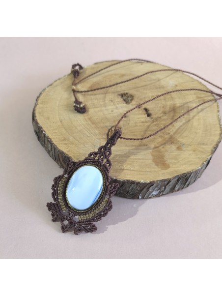 Collar artesanal Piedra Natural Opalo azul Tejido macrame Jewelry