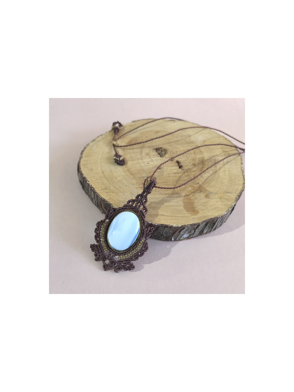 Collar artesanal Piedra Natural Opalo azul Tejido macrame Jewelry