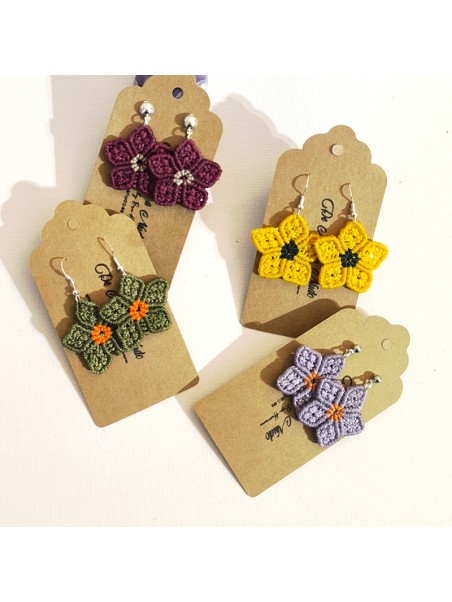 Pendientes tejidos en macrame Joyería artesanal Estilo Boho Chic Regalo perfecto Pendientes flores