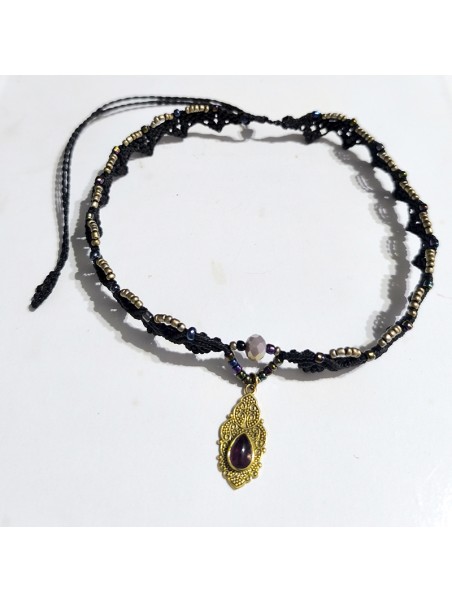 Gargantilla artesanal, choker, jorería tejida, piedra cornalina, filigrana, choker negro , regalo perfecto