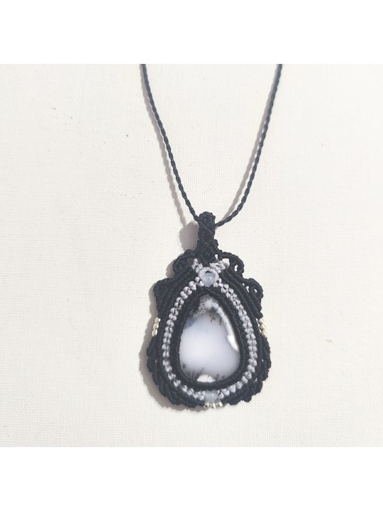 Collar ajustable de ágata dendrita con tejido negro