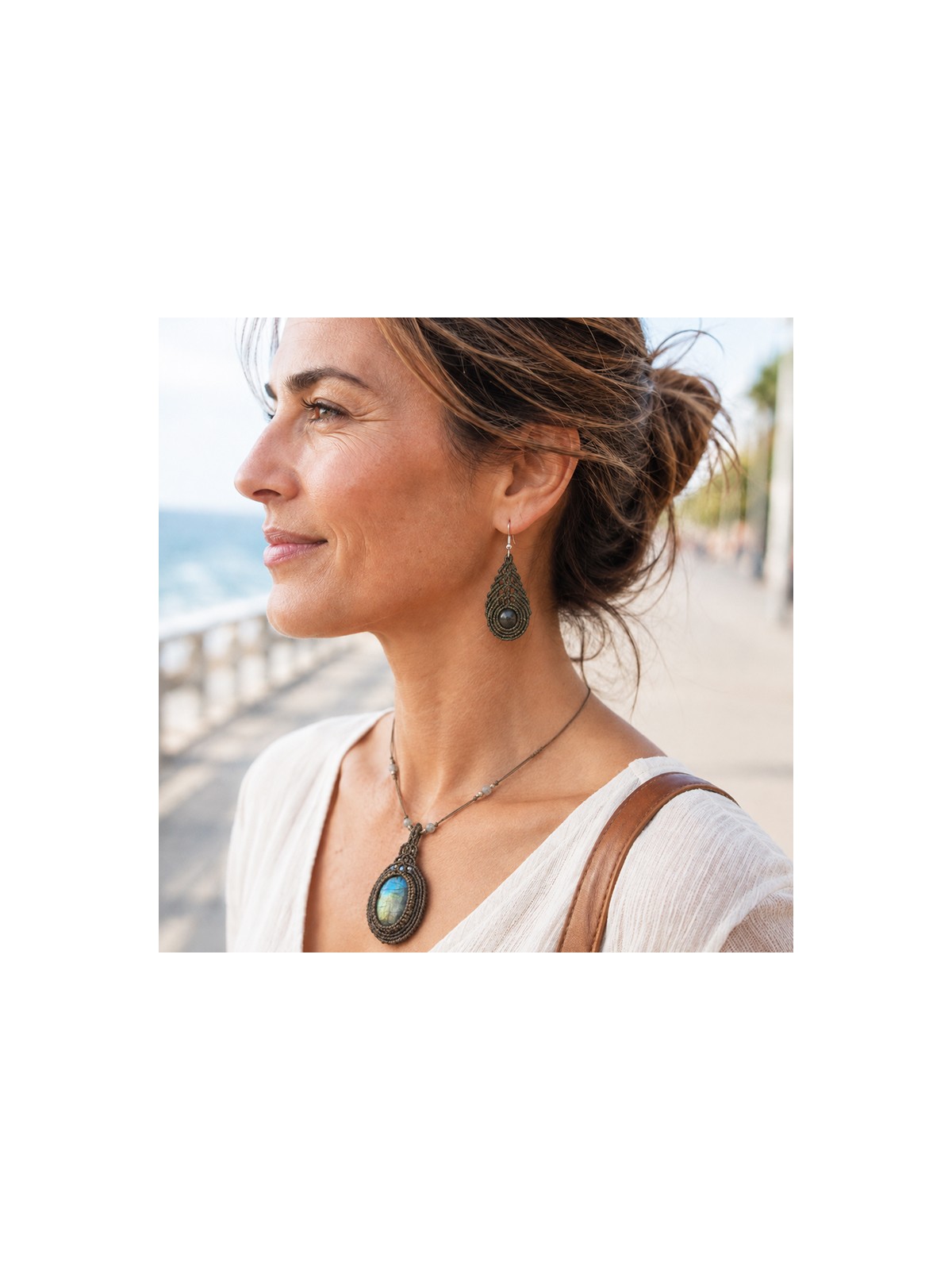 Conjunto Artesanal pendientes Tejidos Coillar en Macramé Estilo boho hipie Regalo ideal