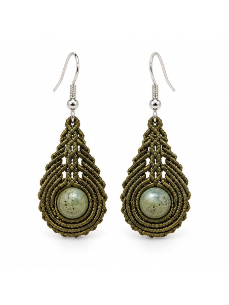 Pendientes artesanales Joyería macramé Pendientes tejidos Piedras Naturales Regalo ideal
