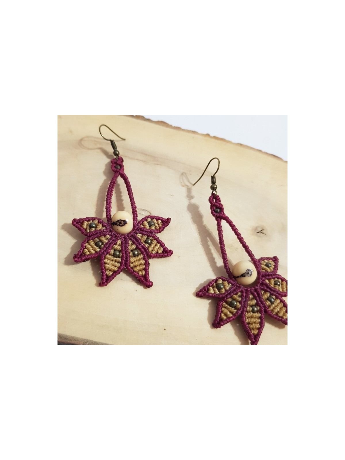 Pendientes artesanales Joyería macrame  semilla acai Estilo hippie Ideas de regalo