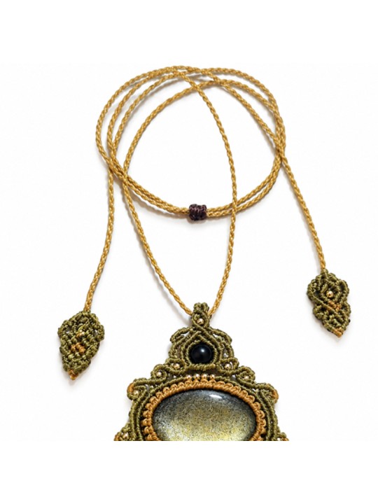 Collar de obsidiana dorada con cierre corredizo ajustable