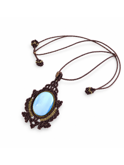 Collar de macramé con ópalo azul y bronce hecho a mano