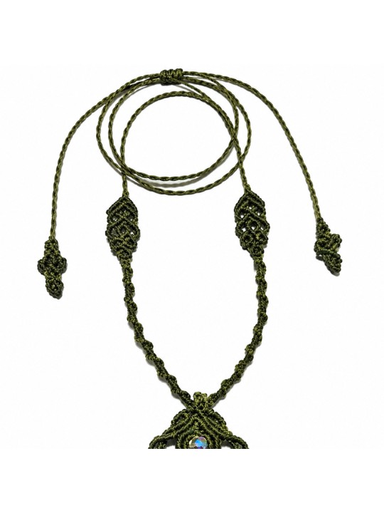 Collar de micro-macramé verde con ágata musgosa natural