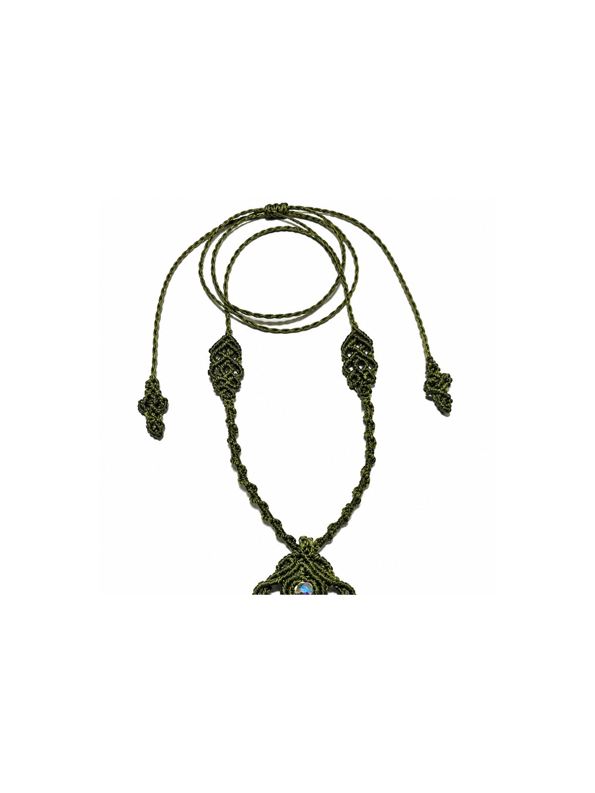 Collar de micro-macramé verde con ágata musgosa natural